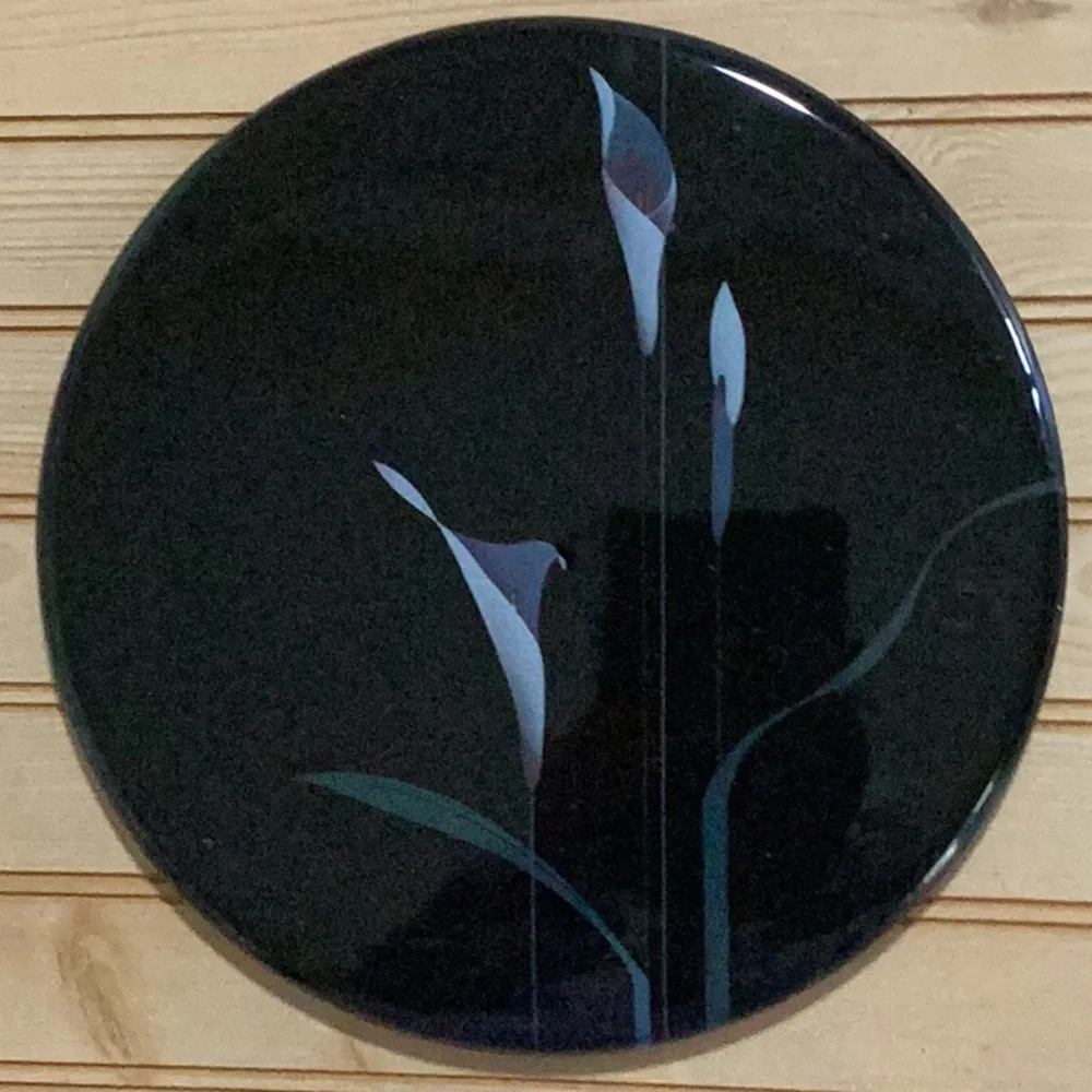 Mikasa FX005 Opus Black Calla Lily Round Cake Plate Cheese Plate Serving Platter